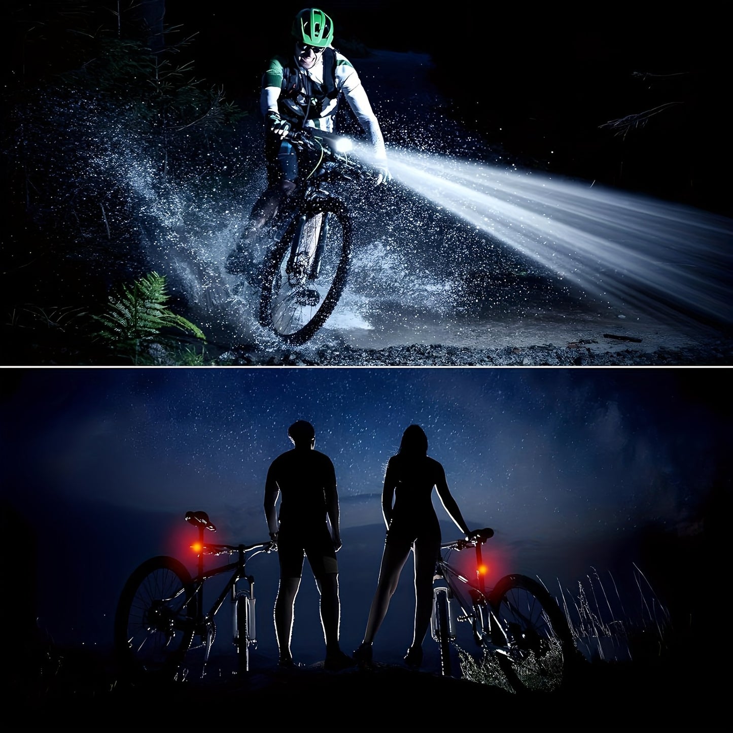 Super Bright USB Rechargeable Bike Light Set - 4-in-1 Smart Sensor, USB/CB-Powered Front & Rear Lights with USB-Powered Charging, Waterproof, Compatible with USB-C/Cigarette Lighter/DC, for Mountain/Road/Commuting/EBike - Lon