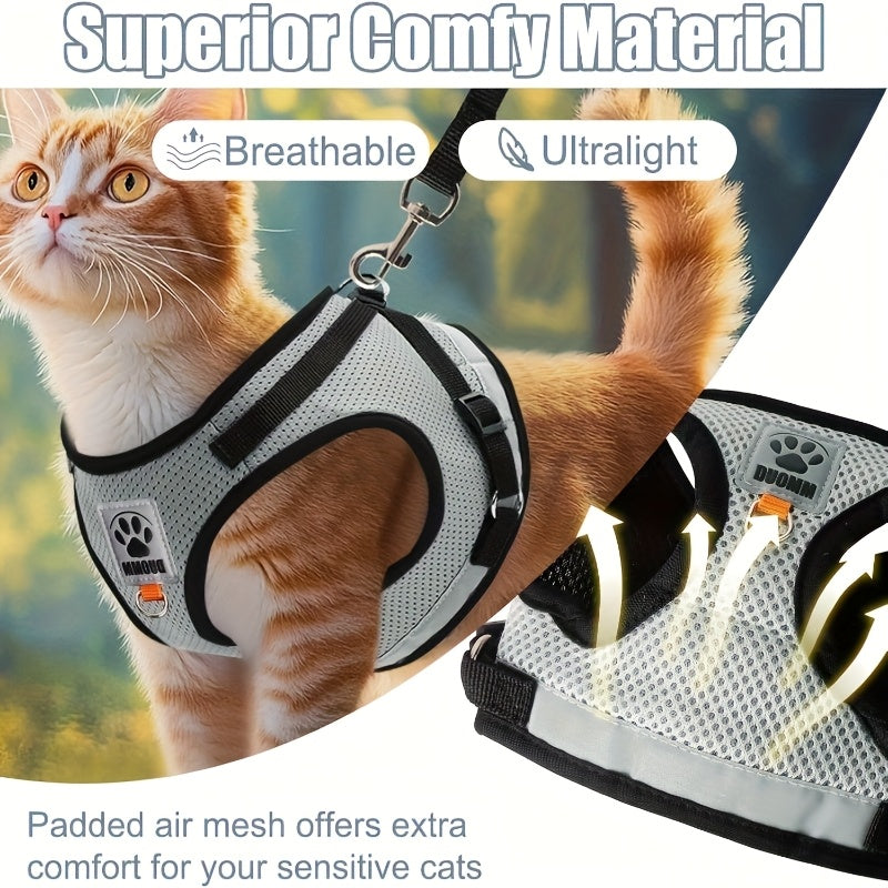 XS/S/M Size Cat and Dog Leash Set, Vest-Style Pet Harness with Anti-Escape Leash, Suitable for Cats and Dogs, Breathable Mesh Leash, Anti-Breakaway