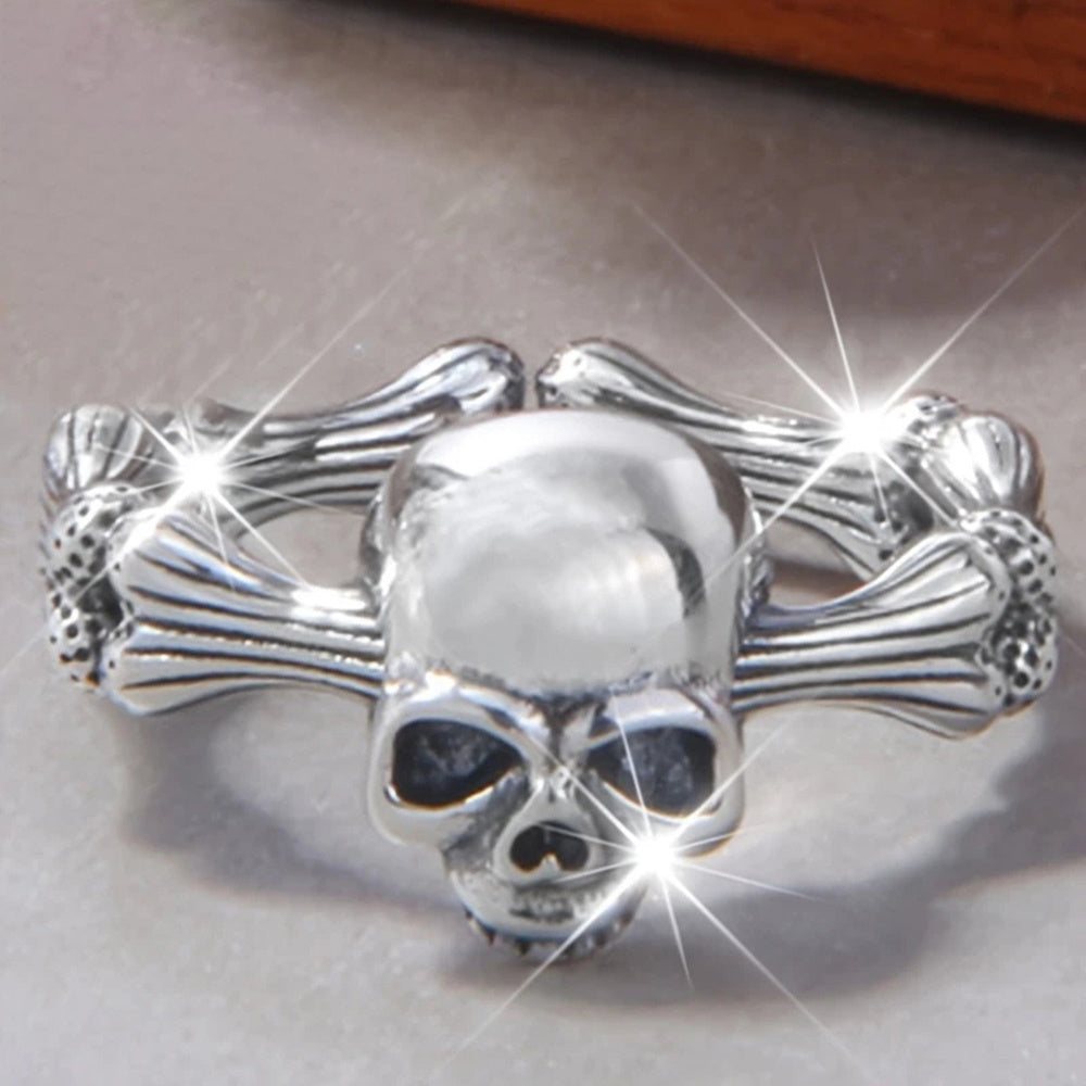 Goth Personality Skull Ring for Men Women Party Carnival Halloween  Punk Adjustable Opening Bone Ring