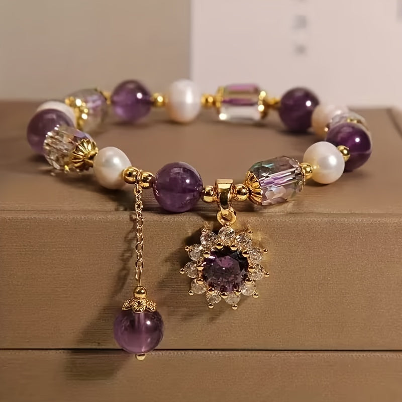 Classic Amethyst Bead Bracelet Featuring Cubic Zirconia, Non-Coated Fashion Jewelry for Women - Perfect for Everyday Use And Gifting Jewelry Accessories
