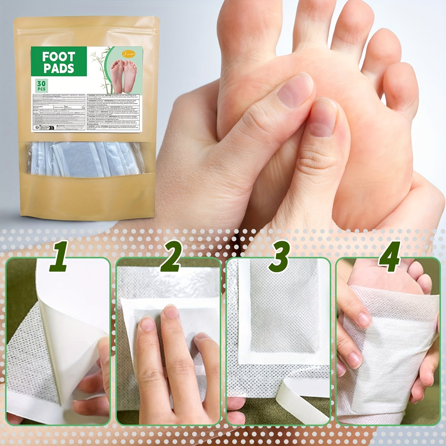 30 PCS Set Foot Patches, Natural Bamboo Wood Vinegar + Ginger Powder Foot Pads for Foot Care, After Foot Bath Pain Relief Relaxation Pads Outdoor Running Gym Cycling Health Care Accessories