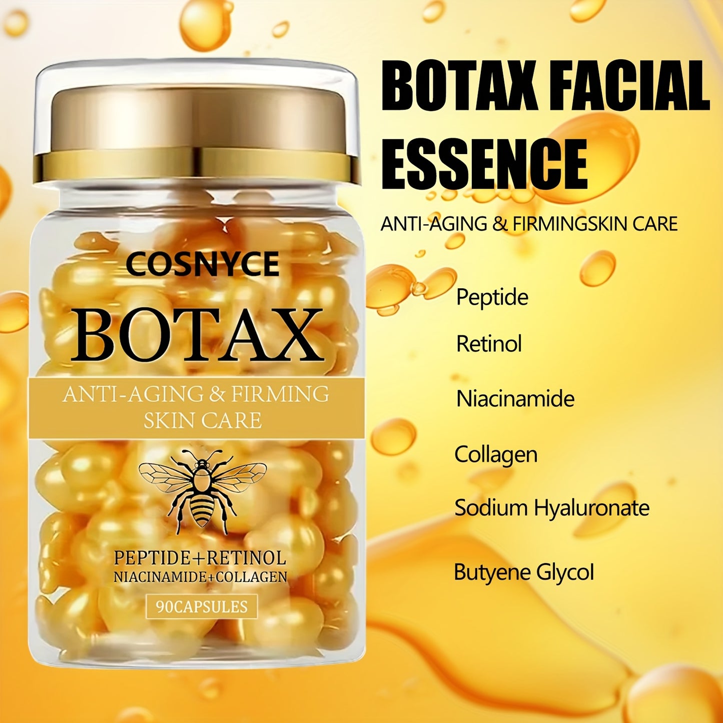90 PCS Set Korean BOTAX Firming Face Lifting Capsules | Contains Retinol And Collagen to Smooth Lines, Light Texture, Easily Absorbed, Unisex-Adult, Face Use, Unscented. Women Skin Care Supplies