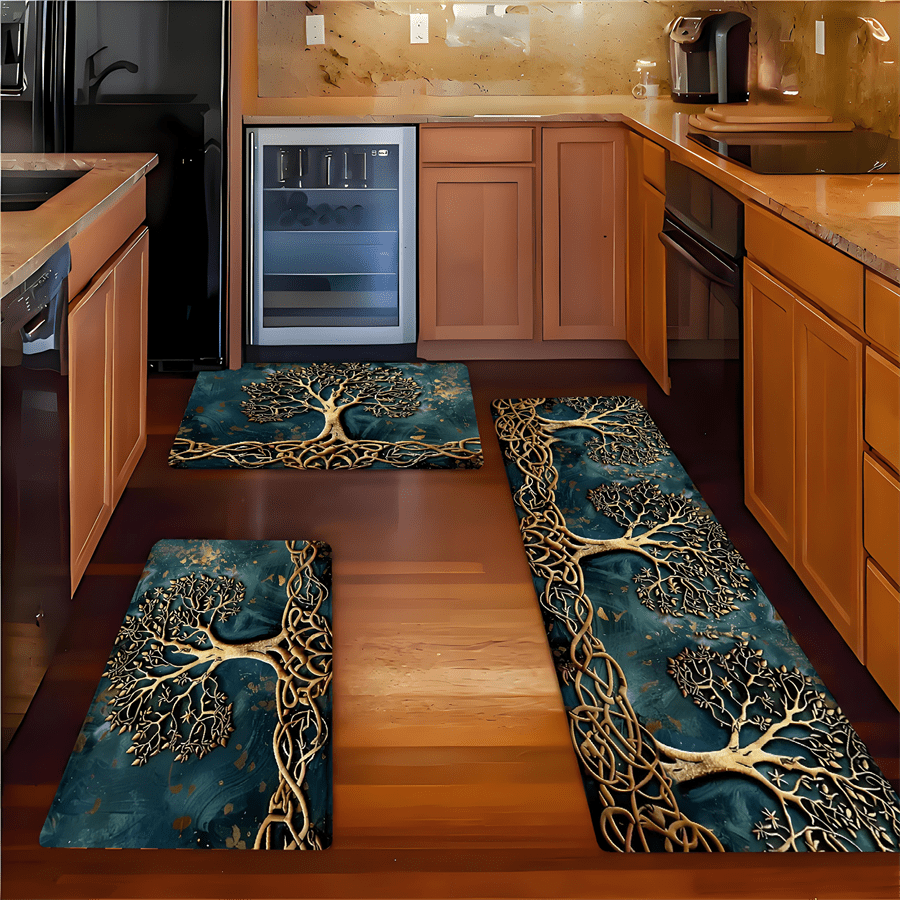 2/3 PCS Set TREE OF LIFE Kitchen Luxury Rug Set, Outdoor Indoor Entrance Mat, Welcome Mat, Suitable for Home, Living Room, Kitchen, Bedroom, Farmhouse, Study, Corridor, Laundry Room, Kitchen Mat, Shoe Scraper, Entry Mat, Home