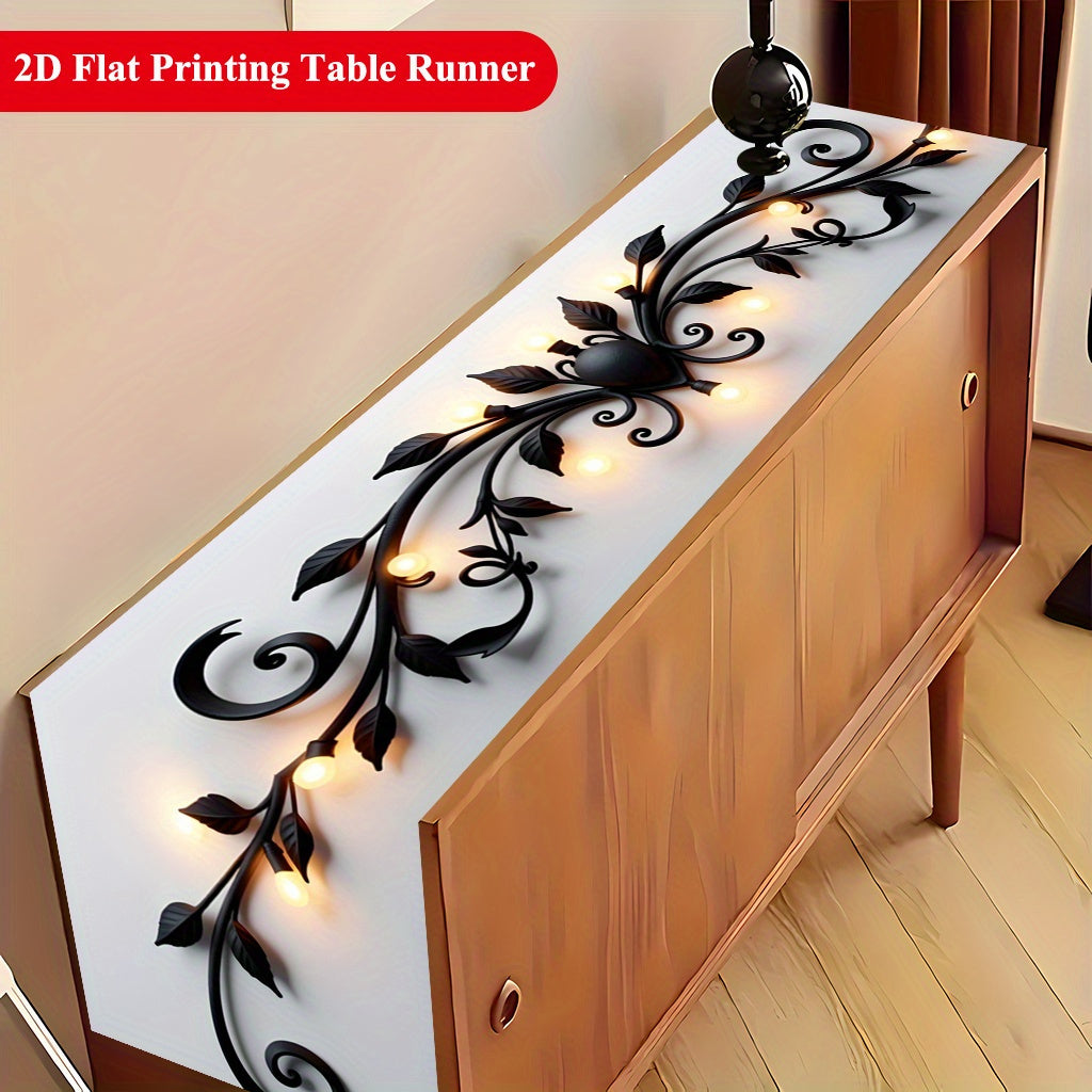 2D Tablecloth Featuring Black Flowers And Warm Light, Made of Polyester, Suitable for Dining Rooms, Coffee Tables, Or Dining Tables, TV Cabinets, And Decorations for Holidays And Family Gatherings, Easy to Clean