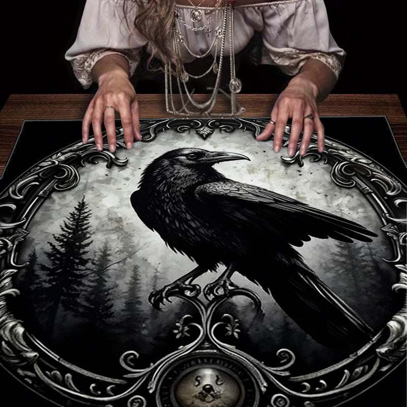 Mystical Forest Crow Emblem Cloth, Astrology Cloth, Universal Altar Cloth, Tabletop Game Cloth, Room Decoration, 2D Flat, Board Game Cloth, Party Decoration, Suitable for Astrology Enthusiasts