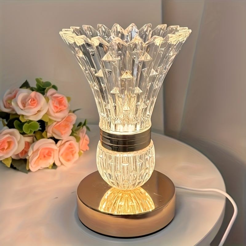 Crystal Table Lamp - Three Light Adjustment Brightness, Modern Feather Design, USB Powered with Touch Control - Perfect for Bedside Tables, Desks, Living Rooms, Bedrooms, and Home Office Decor, Lamp For Room, Nightstand Lamp,