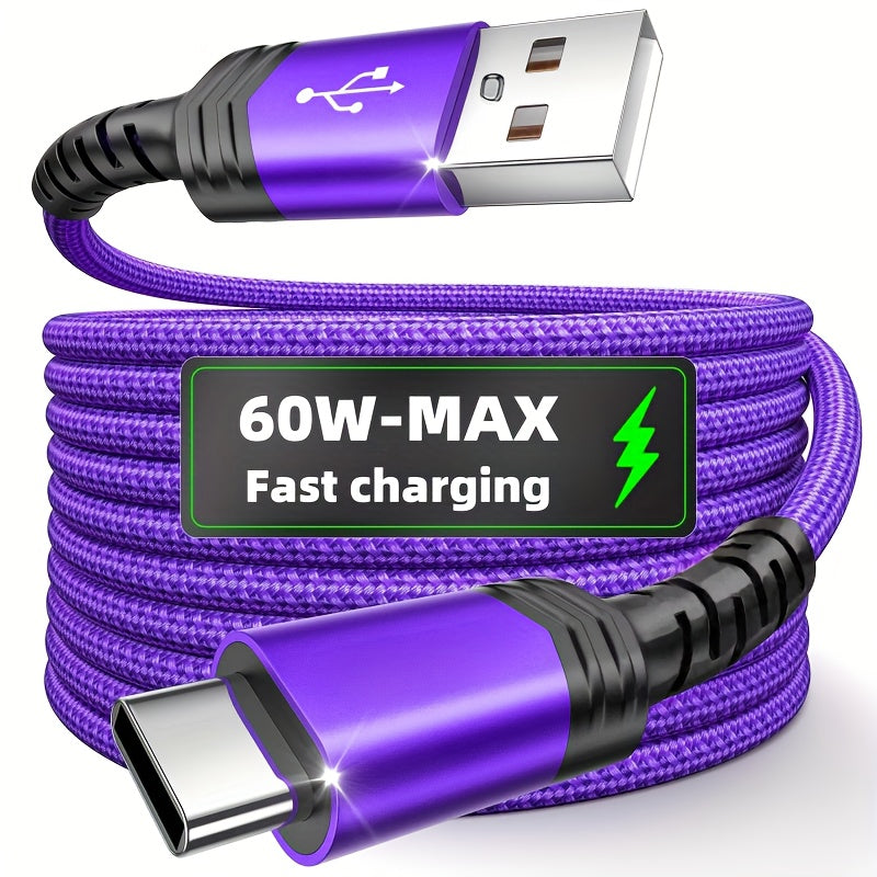 [Hot new product] Tzlrxl USB-C nylon braided fast charging cable, compatible with for Samsung, OnePlus, Xiaomi, and other devices. Supports data transfer and charging, matte finish. Available in 3.3 ft and 6.6 ft lengths
