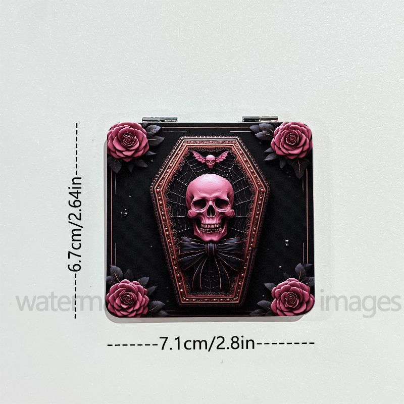 Gothic Skull Coffin Compact Mirror - A Dual-Sided Folding for Makeup Mirror, Perfect for Travel, Featuring Rose Embellishments, Ideal for Halloween Gothic Style, a Pocket Mirror for Women, And a Distinctive Gift for Makeup En