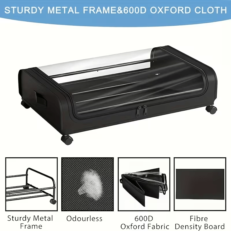 2 Sets, Underbed Storage Box, with Wheels Lid, 48L Metal Frame, Bed Box, Organizer, Storage Bag, Foldable Underbed Box for Clothes, Shoes, Blankets, Bedding, Home Furniture Supplies