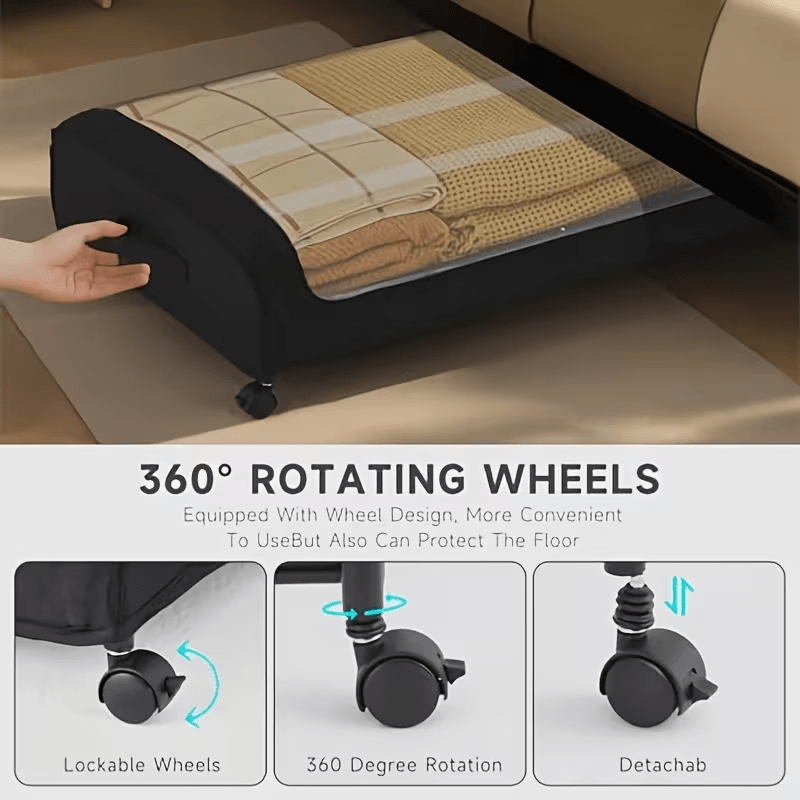 2 Sets, Underbed Storage Box, with Wheels Lid, 48L Metal Frame, Bed Box, Organizer, Storage Bag, Foldable Underbed Box for Clothes, Shoes, Blankets, Bedding, Home Furniture Supplies