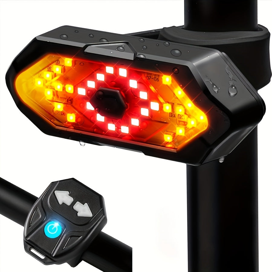 USB Rechargeable LED Bike Tail Light with Left & Right Turn Signals - 5 Modes, Remote Control, Safety Alert Speaker, Red/Yellow Light Beads, ABS+PC Material, Compact Design for Night Riding, Bike Light