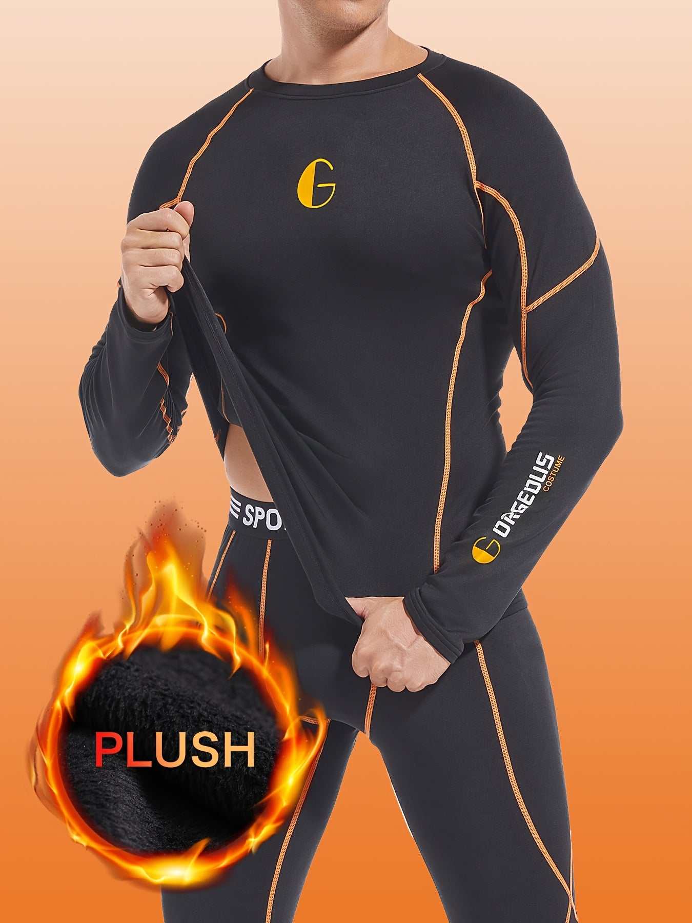 2 PCS Set Men's Thermal Underwear with Fleece Lining, Suitable for Winter Hunting, Outdoor Skiing, And Winter Sports Training, Featuring a Fitted Crew Neck Long Sleeve Top And Long Pants As Base Layers.