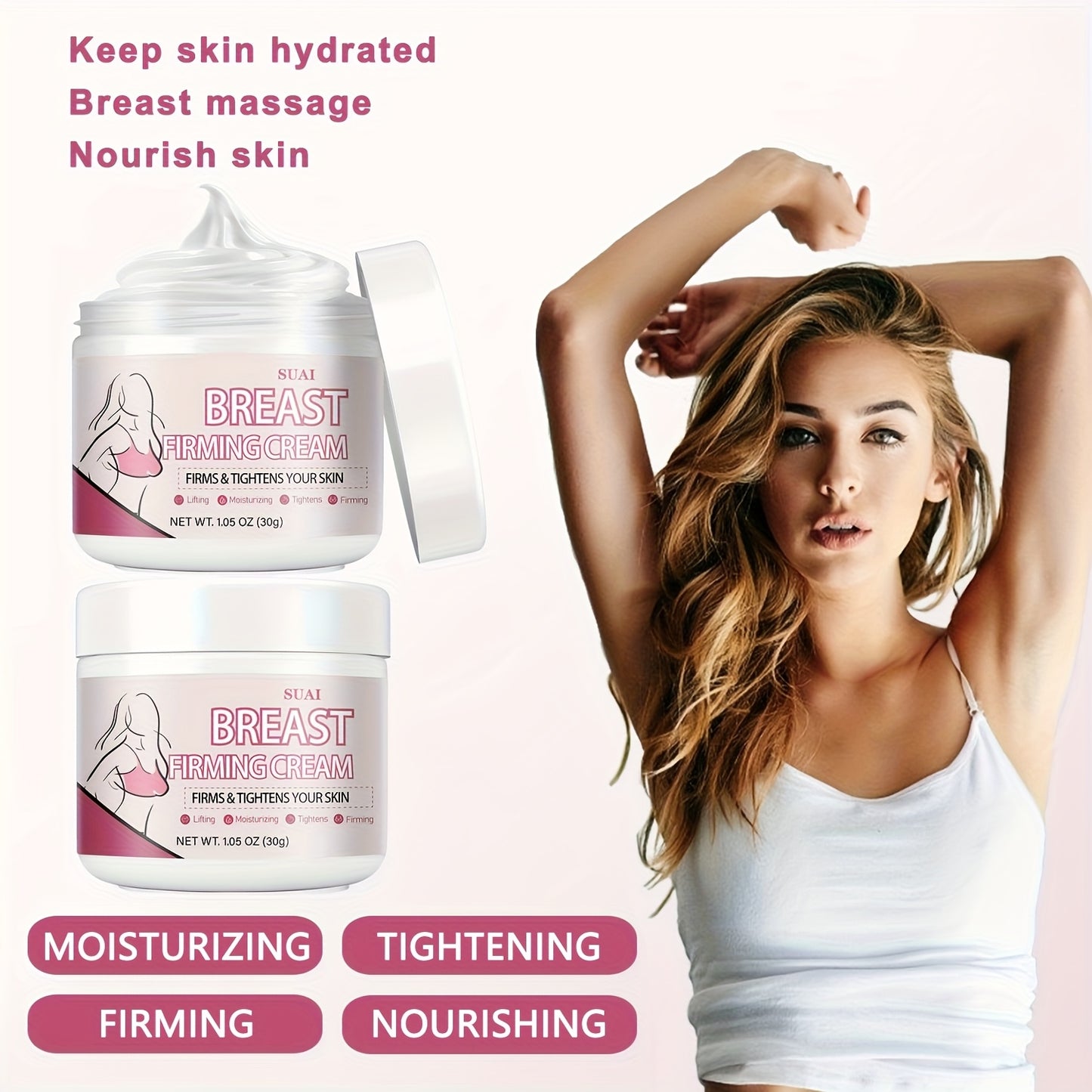 Breast Firming Cream Moisturizes Tightens Skin, Smoothes Skin with Jojoba Oil, Honey, Caffeine, Shea Butter, and Vitamin E for Saggy Breast Moisturizing, Skin Looks Visibly Younger, Full Of Femininity, Powerful Formula for Al