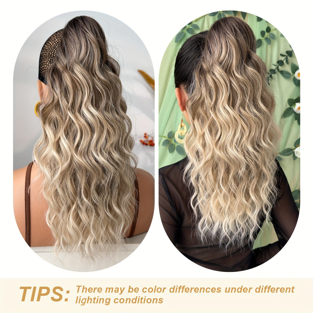 8 Colors Claw Shaped Ponytail Extension Hair Accessory Gradient Wig Multi-Color Wig 45.72 cm Water Ripple Heat-resistant Fiber Synthetic Ponytail Wig,  Women's Daily Use Hair Care Supplies