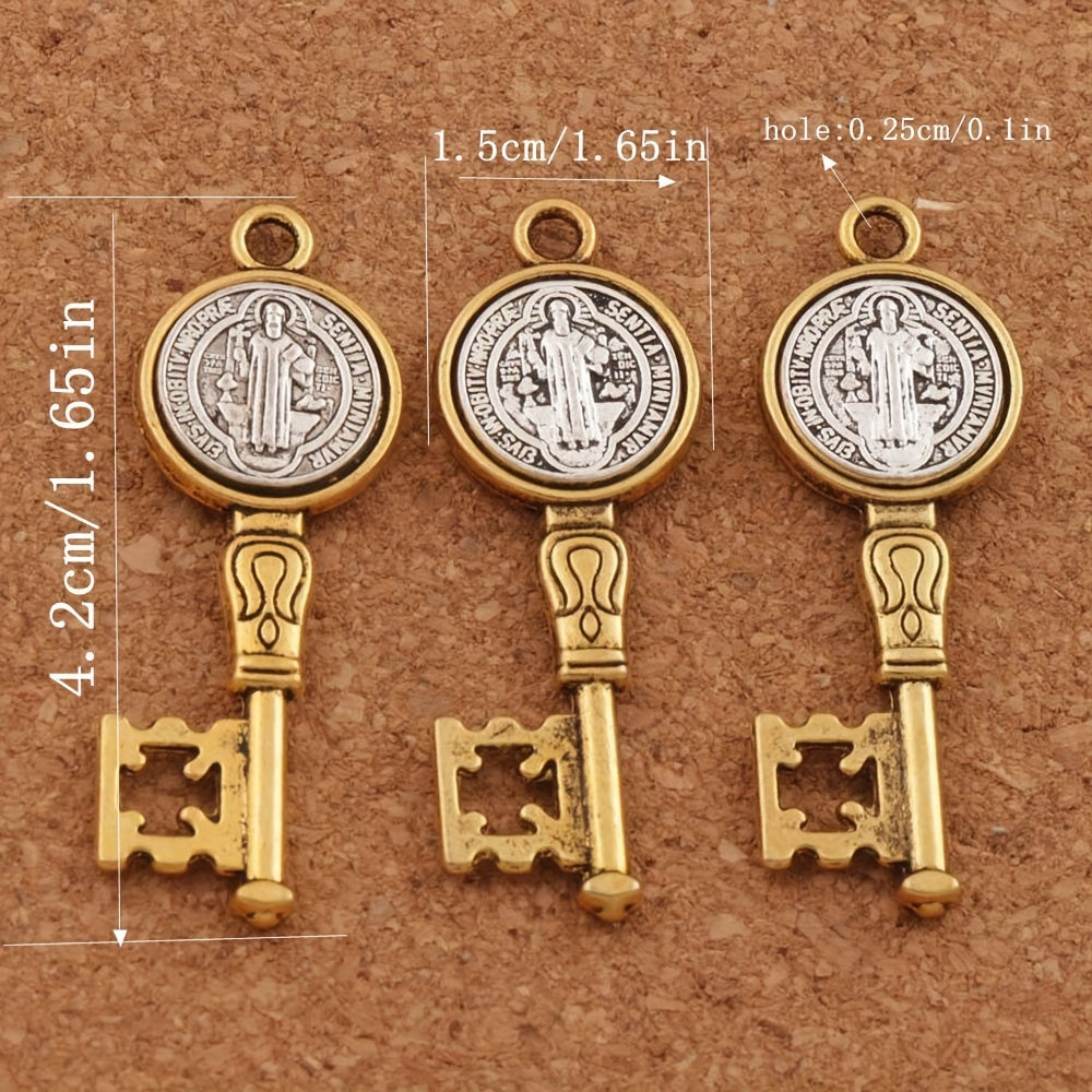 3 PCS Set  St. Benedict Medal Key Pendants - Antique Brass-like Oxidized Finish, with Hanging Hole - Catholic Religious Jewelry for Necklace, Keychain - Durable Metal Medal Charms for Everyday or Special Occasions - Compatibl