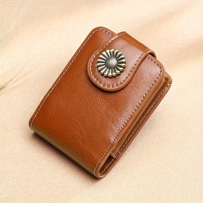 A Stylish And Elegant Mini Makeup Case PU Leather, Featuring a Mirror And a Snap Closure, Perfect for Daily Use And Travel. This Portable Beauty Storage Bag Comes in Red And Brown, with Fashionable Snap Closure And Metal Rive