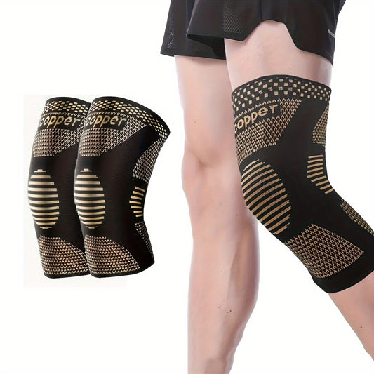 2 PCS Set Copper Compression Knee Sleeve, Anti-Slip Knitted Knee Support Brace, Breathable Fabric, Patella Sports Runners Injuries Treatment Knee Sleeves Health Care Accessories