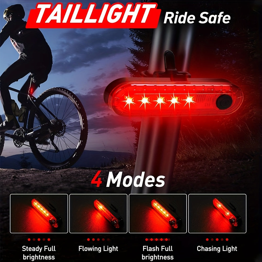 Super Bright USB Rechargeable Bike Light Set - 4-in-1 Smart Sensor, USB/CB-Powered Front & Rear Lights with USB-Powered Charging, Waterproof, Compatible with USB-C/Cigarette Lighter/DC, for Mountain/Road/Commuting/EBike - Lon