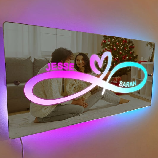 A Personalized USB-Powered Remote-Controlled LED Light Mirror for Couples, Featuring Customizable Names, Perfect for Bedroom Decoration And As a Gift for Valentine's Day Or Birthdays
