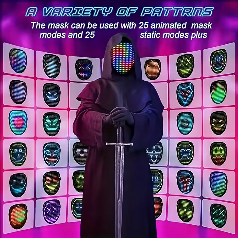 LED Mask with Gesture Sensing Light up Face Transforming LED Halloween Mask for Men Women Costume Cosplay Party, Halloween Costume, Party Accessory, Fun Costume, Interactive Mask, Durable Material, Lightweight Mask, Motion Ac