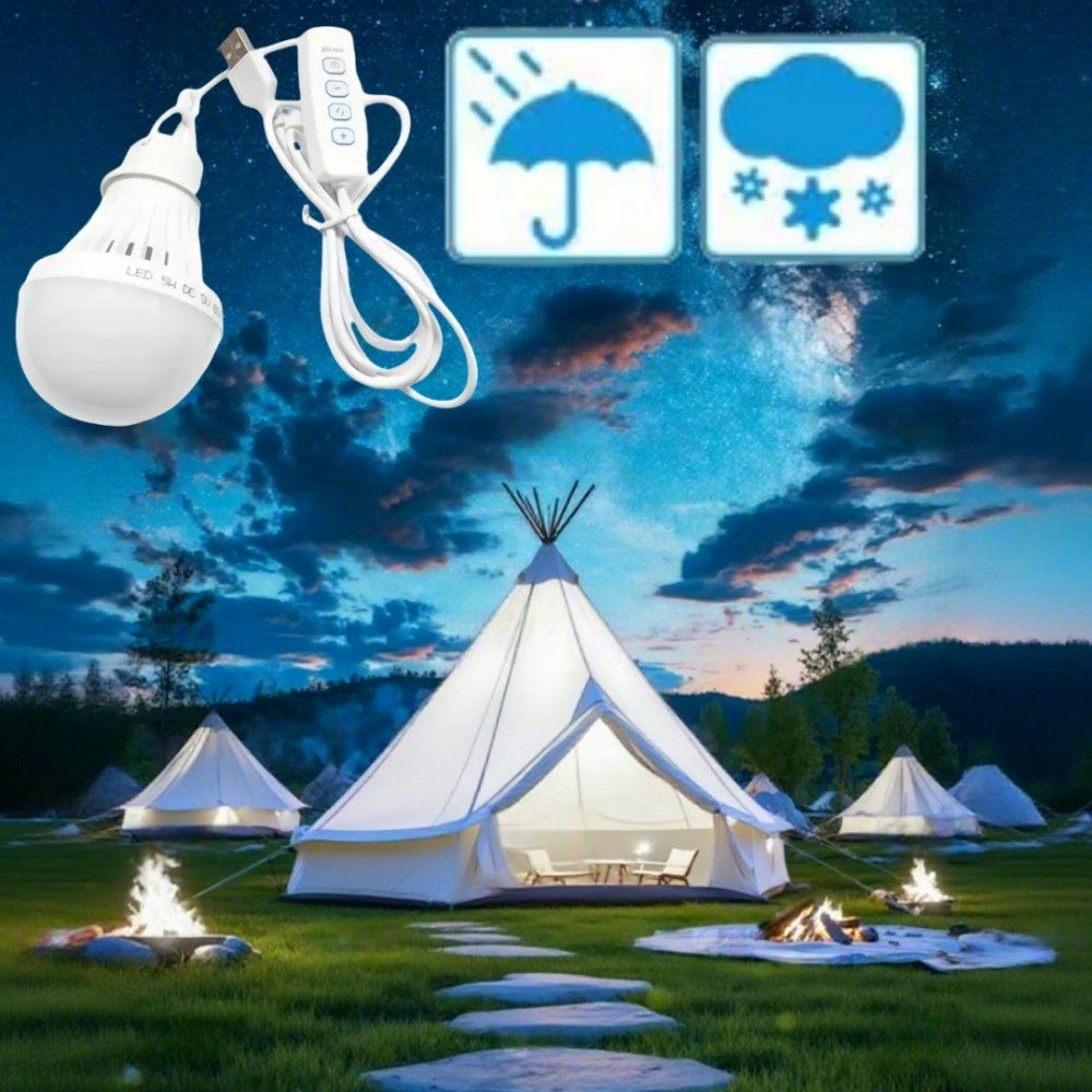 USB Powered LED Bulb with Switch, Portable Camping Light, 3-Color Dimmable Emergency Light with Hanging Hook for Tents, Outdoor, BBQ, Fishing & Repairs