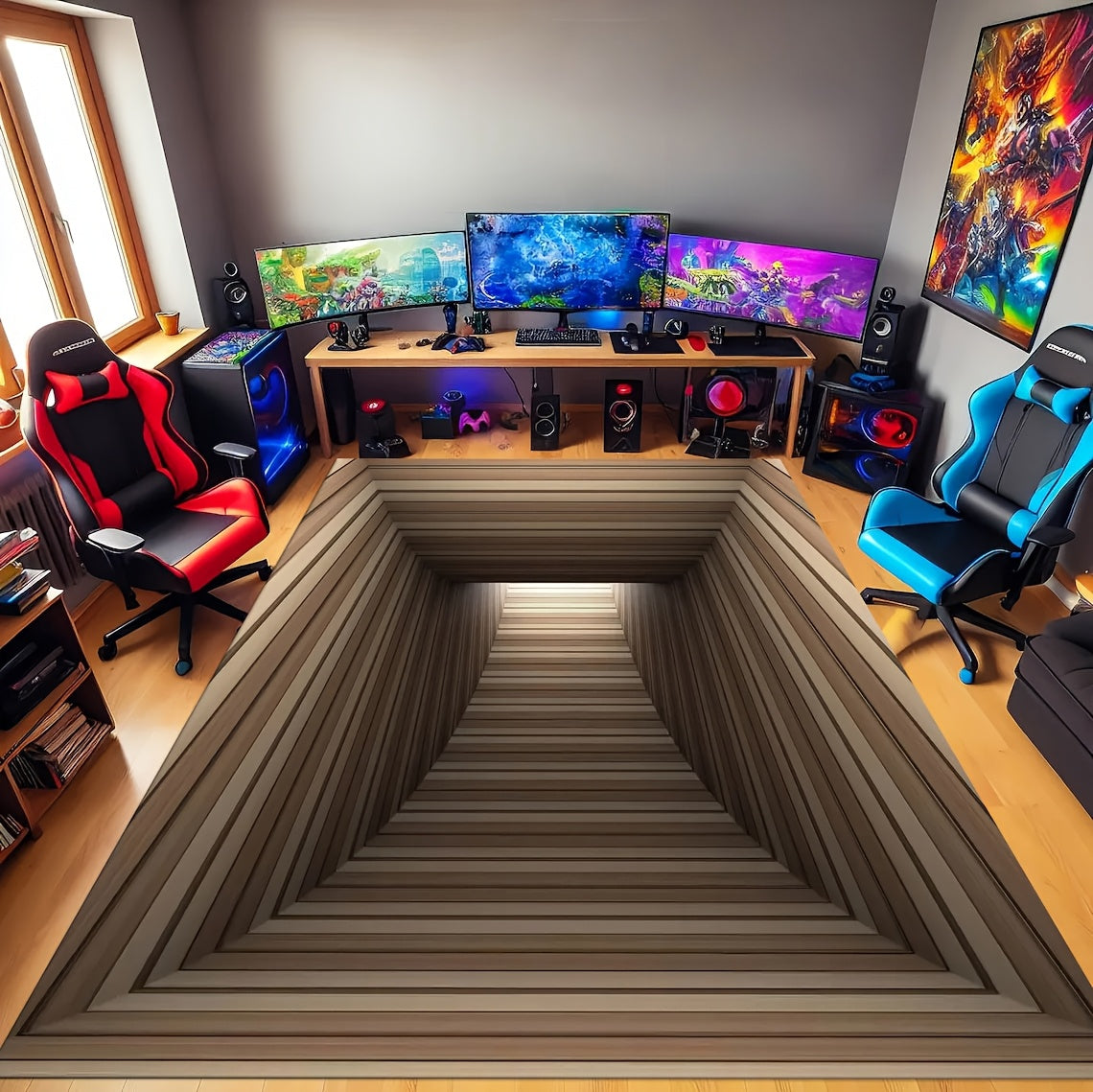 Small and Large Size (160x230cm) Tunnel Illusion Rug with 3D Optical Tunnel Effect & Vortex Tunnel - Tunnel Suitable for Living Room, Bedroom , Bathroom Office, Game Room - Machine Washable Modern Illusion Carpets