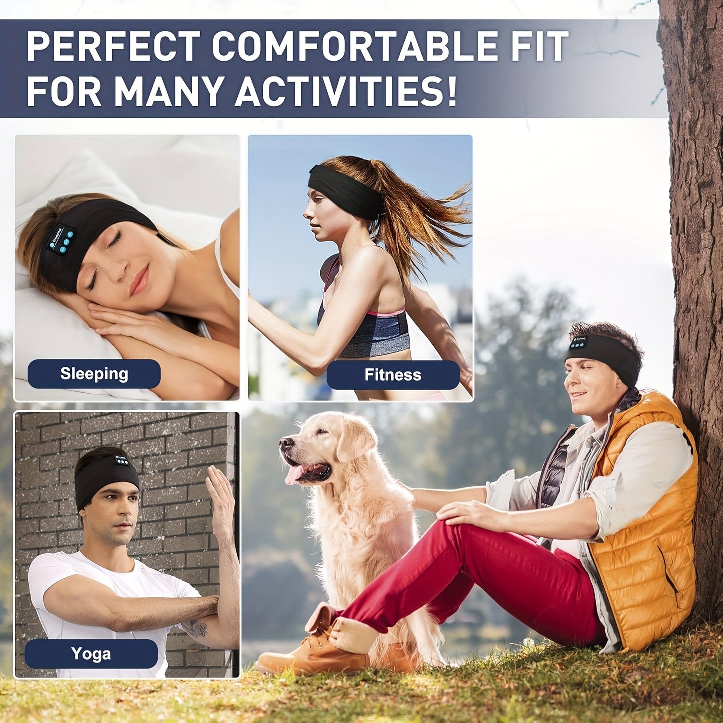 Sports Headband Home Sleep Headphones Yoga Headband Outdoor Fitness Call Headphones – Soft, Elastic, Comfortable 3-In-1 Wireless Music Eye Mask, Suitable for Side Sleepers, Noise Isolation, Volume Control, USB Charging, Id