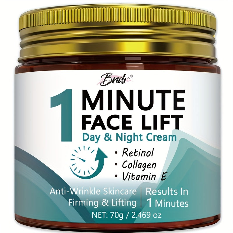 70g 1-minute Facial Lift Cream, Containing Vitamin C, Hyaluronic Acid, Collagen, Nicotinamide-Lift and Smooth Formula, Suitable for All Skin, Smooth Jar Design, Small and Portable.
