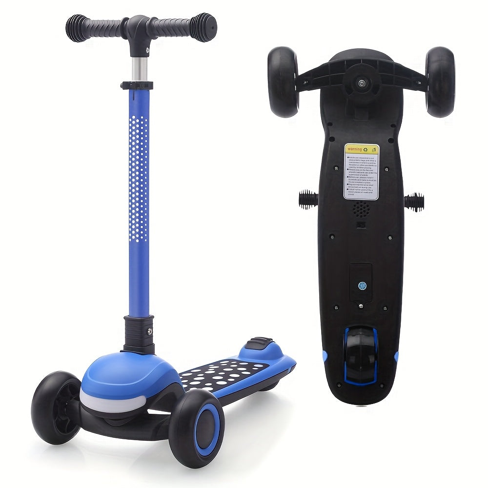 One-Touch Folding Kids scooter with 4-Speed Height Adjustment, Adjustable scooter for toddlers & children, Rear Brake, Heavy-Duty Construction - Ideal Birthday or Christmas gift for Ages 2+ (Blue/Pink/Black) - Space-Saving Fo