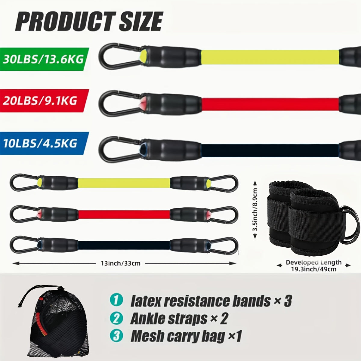 5 PCS Set Ankle Resistance Bands | Adjustable Cuffs for Strength Training, Yoga & Fitness - for leg & Butt Workout, Muscle Shaping, Includes Mesh Storage Home Gym Sports Accessories