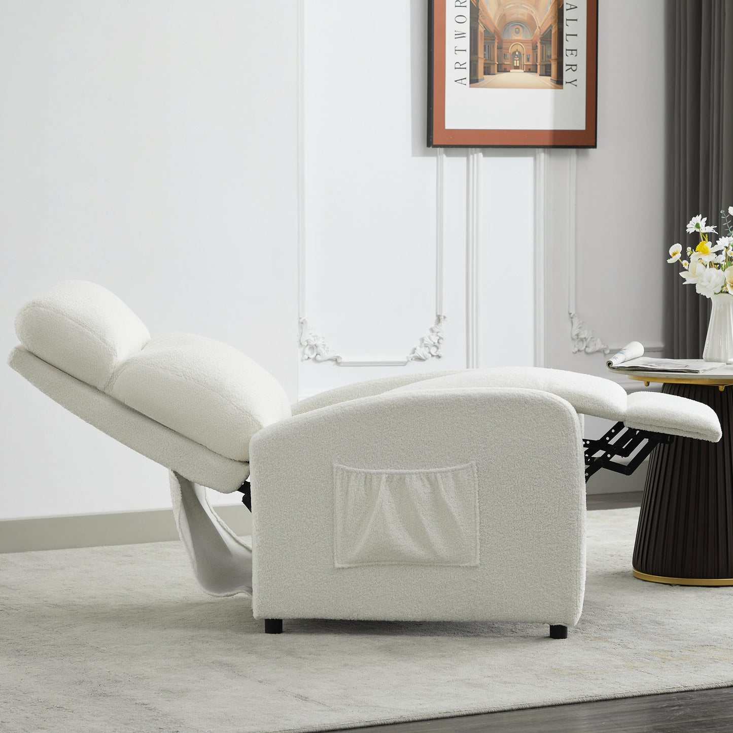 Push Back Recliner Chair Bed , Single Sofa with Lumbar Support, Padded Backrest, Side Pocket and Adjustable Leg Rest for Home Living Room