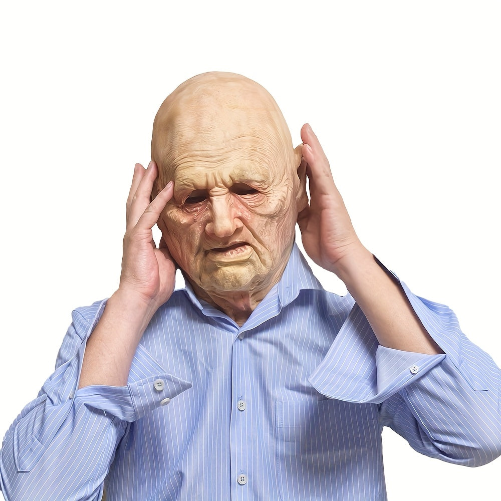 Realistic Male Latex Mask with Wrinkles & Bald Head - Lifelike Old for Man Costume for Male Actors, Dad, Grandpa, One Size Fits Most Adults - Easy to Apply & Remove, Funny Masks For Halloween, Funny Halloween Masks, Adult Hal