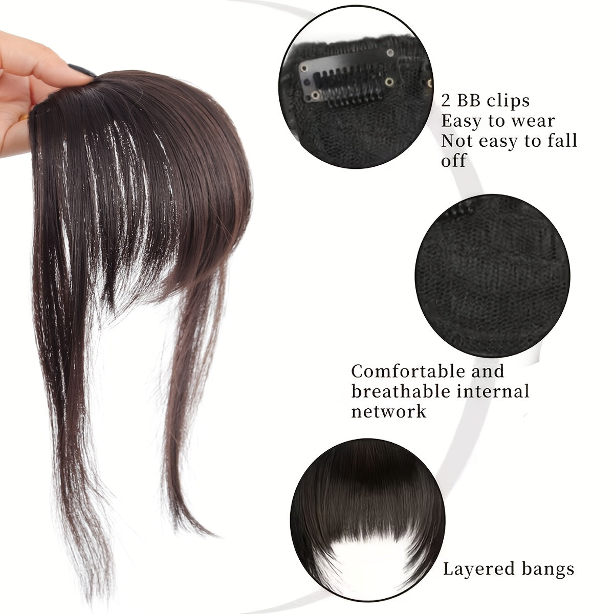 Wig with French Layered Bangs, Designed for Women, Featuring a, Perfect for Everyday Use, Easy to Put On, Seamless Hair Extensions, Versatile Hair Additions, French Fringe, Wig for a Look