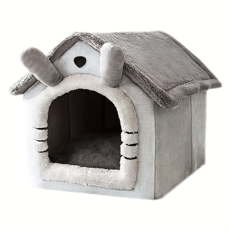 Cozy Pet House for Cats & Dogs - Detachable, Washable Winter Bed | Soft Polyester Cat Cave Nest with Classic Style