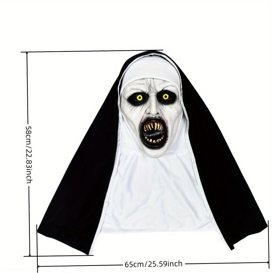 Spooky Nun Mask For Halloween - Synthetic Latex, Hand-Washable, Street Style Horror Costume Accessory