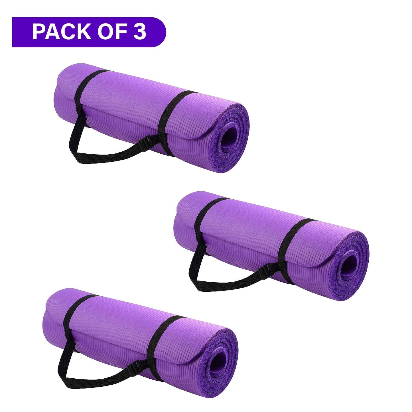3 PCS Set Premium Yoga Mat – Non-Slip, Extra Thick Exercise Mat Pack of 3 (Purple)