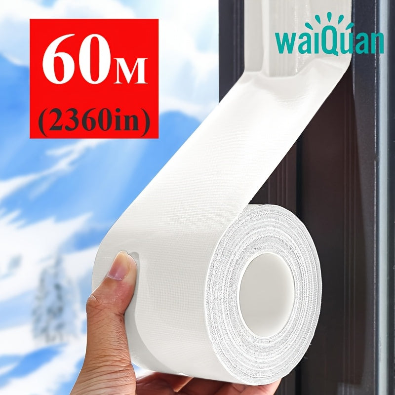 NEW Arrivals 60M x 5cm Extra  Long Window Sealing Tape | Polyvinyl Chloride, Heavy Duty, No Residue, Waterproof, for AC Insulation and Duct Repair - White Weather Fix Sealing Tape