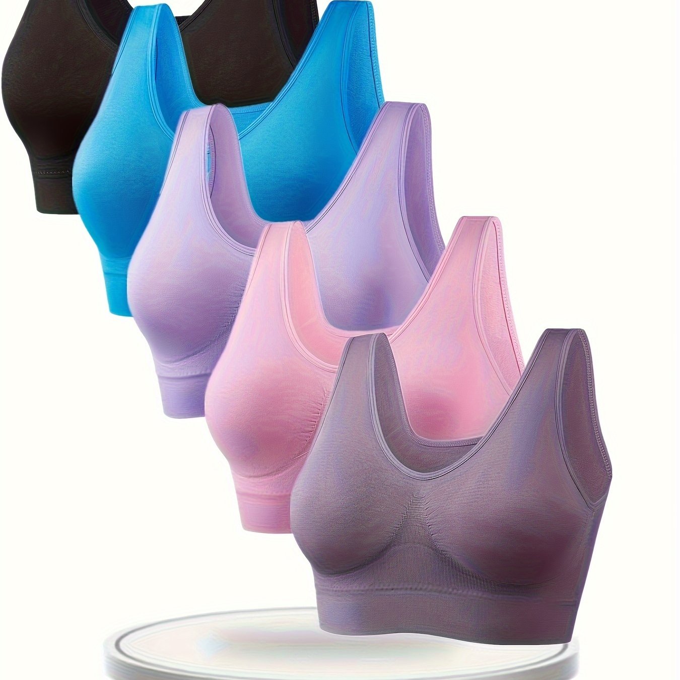 5 PCS Set XL-5XL Plus Size For Big Girls and Curvy Ladies No Padding/Underwire s Bras - Full-Coverage backless & Gymnastics Bras, Medium-Elasticity Sleeveless for (No Chest Pads, No Underwire) - Hand Washable for Lifestyles 5