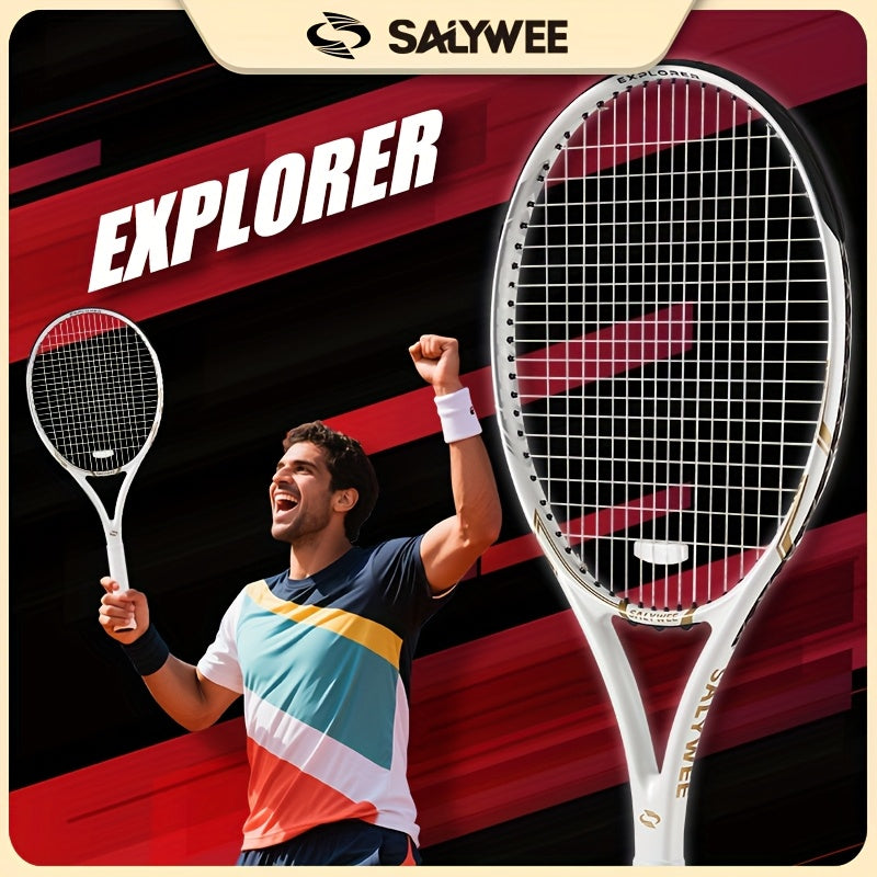 NEW 1 Set + Balls + Bag  Explorer Pro Carbon Fiber Unisex Tennis Rackets, White Available, One-Piece Construction, Pre-Strung Pattern 16x19, Approx. 260g, 102  Racquet Head Size, Free Racquet Bag & Vibration Dampener, for Int