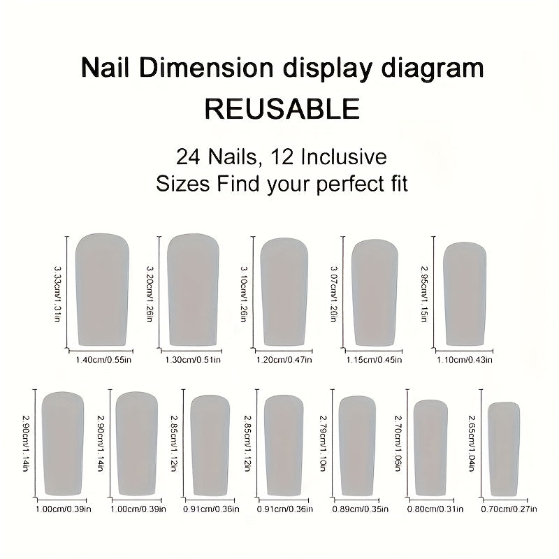 24 PCS Set Golden Glitter Ombre Black Long Square Press-On Nails, Detachable Fake Nails for Women, Simple & Elegant Nail Art to Enhance Your Fingertips' Charm
