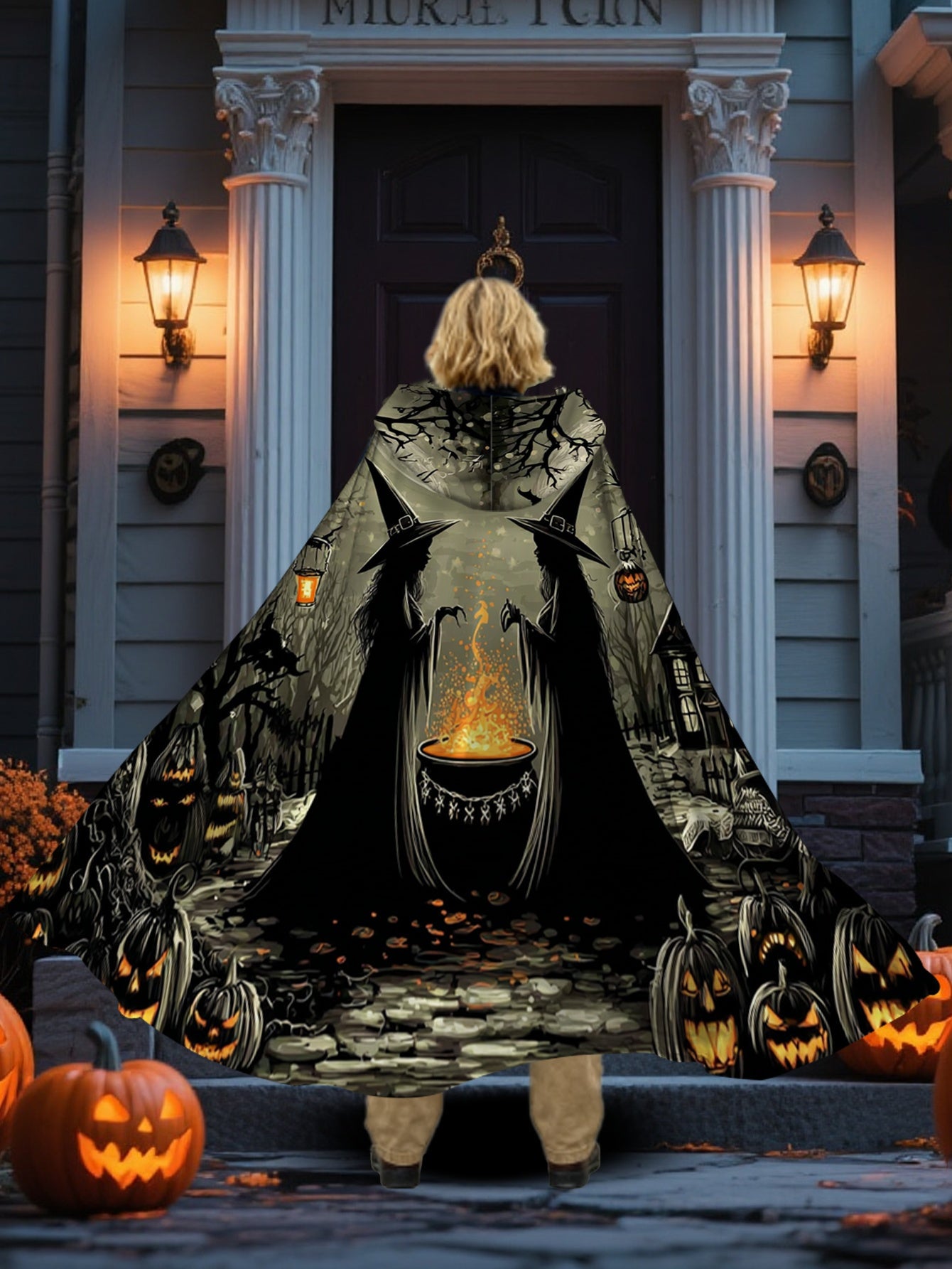 NEW  Witch & Wizard Costume Cloak - Hooded Full-Body Masquerade Outfit with Witch Hat-Like Hood,  Loose-Fit for Halloween, Carnival & Themed Parties - Machine Washable Wizard Robe, 2D Flat, for Adults