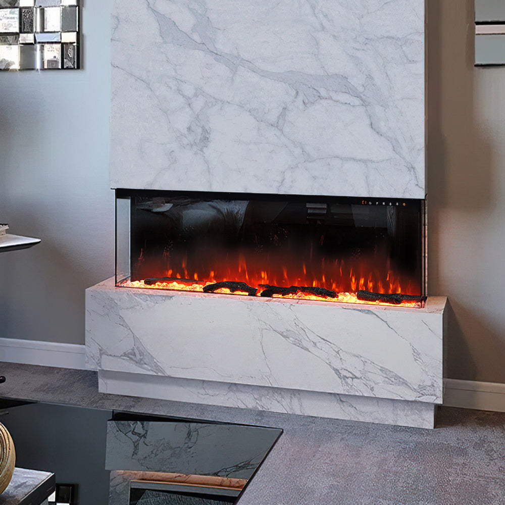 50-inch Modern Small Electric Heater, Electric Fireplace, Freestanding LED Fireplace (not Wall-mounted), Electric Heater, with Remote Control, 12-color Flames, 5-level Adjustable Flame Brightness, Tempered Glass Panel, Best C