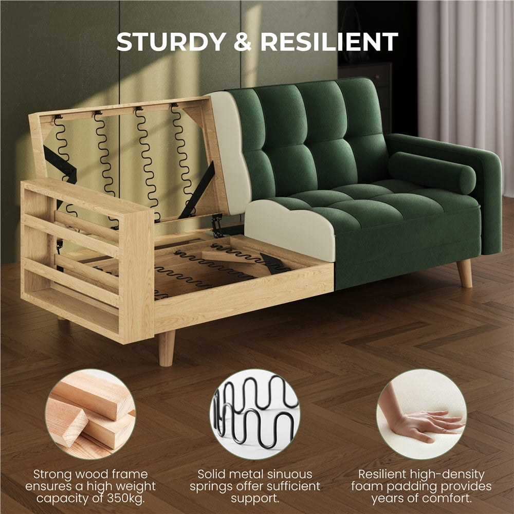 Office Living Room Convertible Sofa Bed, Sofa Bed Velvet Convertible Sofa Bed 3 Seater Futon Sofa Bed with 2 Bolster Pillows and 3 Adjustable Back Angles for Apartments, Dens, Guest Rooms, Spare Rooms, Offices, and Lounges, M