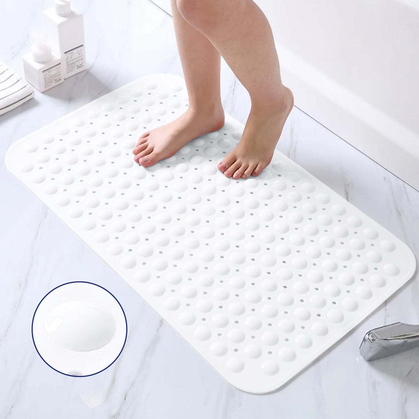 Extra Large Non-Slip Bath Mat - Bathtub Mat with Drain Holes, Suction Cups Shower Mat - Machine Washable Mat For Bathroom, Bathroom Accessories Easy Clean