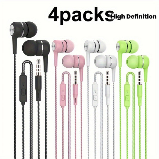 4/8 PCS Set Noise-Canceling In-Ear Headphones with Microphone, Powerful Bass, High Definition, 3.5mm Jack, Tangle-Free Cables, Suitable for MP3, Computer, Gaming, Live Streaming, Karaoke, Sports, Running, Rope Skipping, Gift