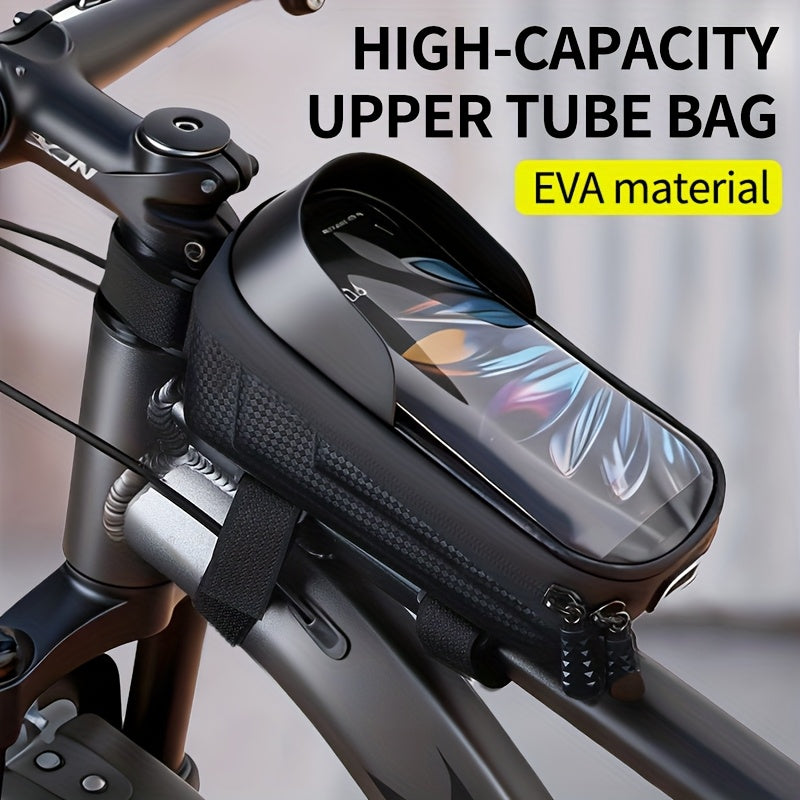 Black and Red Color Bicycle Bag 1L, Top Tube Frame Bag, Handlebar, Mountain Bike, Touchscreen Cycling Bag, Phone Mount, Bicycle Accessories
