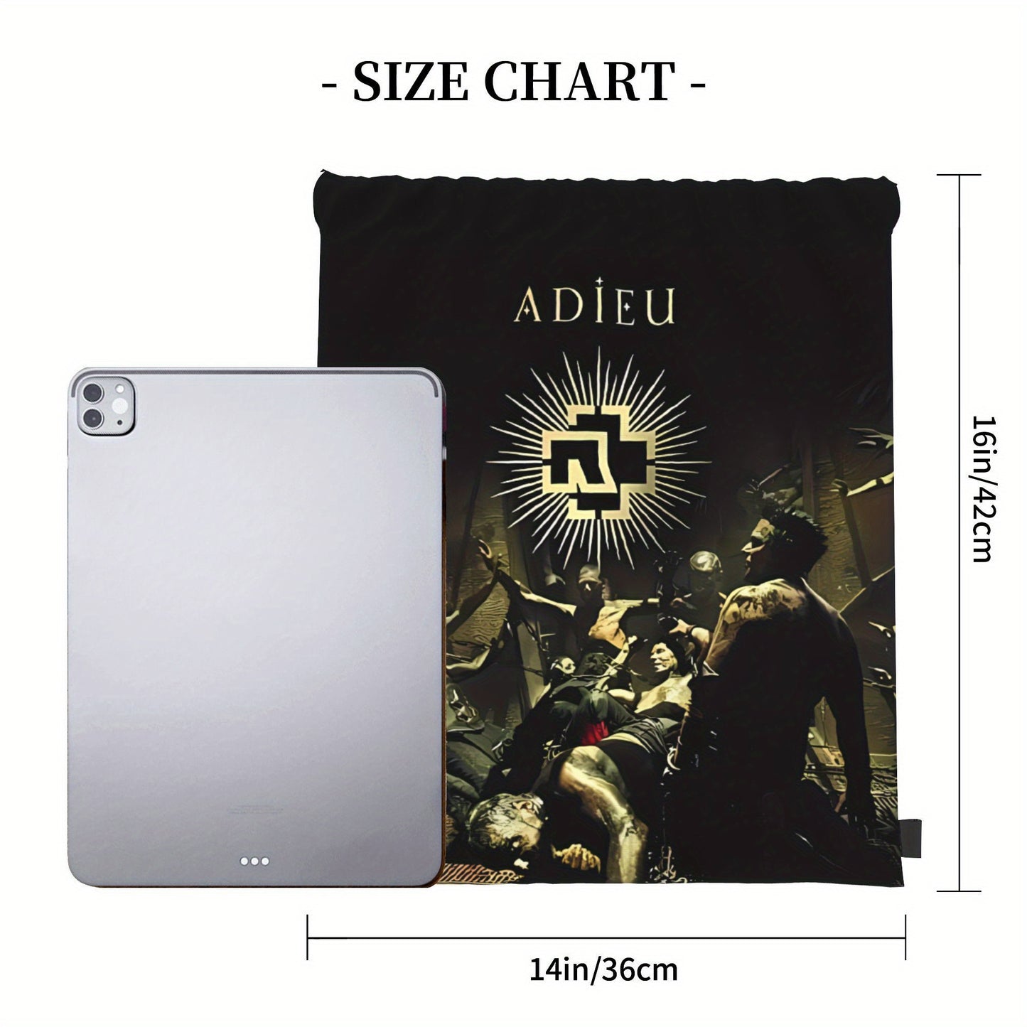 Gothic Skull Drawstring Bag - Durable Polyester Daypack with Multiple Compartments, Machine Washable, Black with Golden Crossed Swords and Bones Design for Gym, Sports & Everyday Us