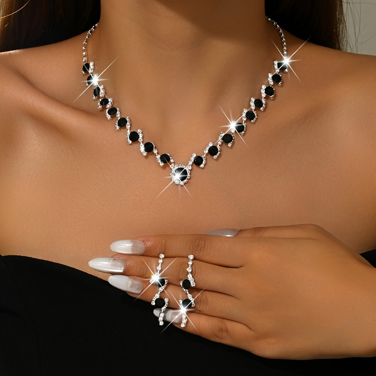 NEW Arrivals Blue/Black/Red Color Fashionable Elegant Sexy Luxury Necklace + 2PCS  Earrings Set for Prom Party Wedding Guest Business Dinner Music Concert Women Luxury Jewelry Sets