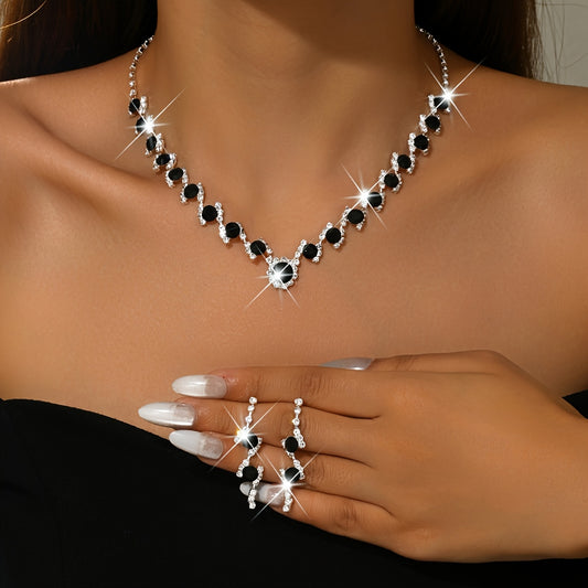 NEW Arrivals Blue/Black/Red Color Fashionable Elegant Sexy Luxury Necklace + 2PCS  Earrings Set for Prom Party Wedding Guest Business Dinner Music Concert Women Luxury Jewelry Sets