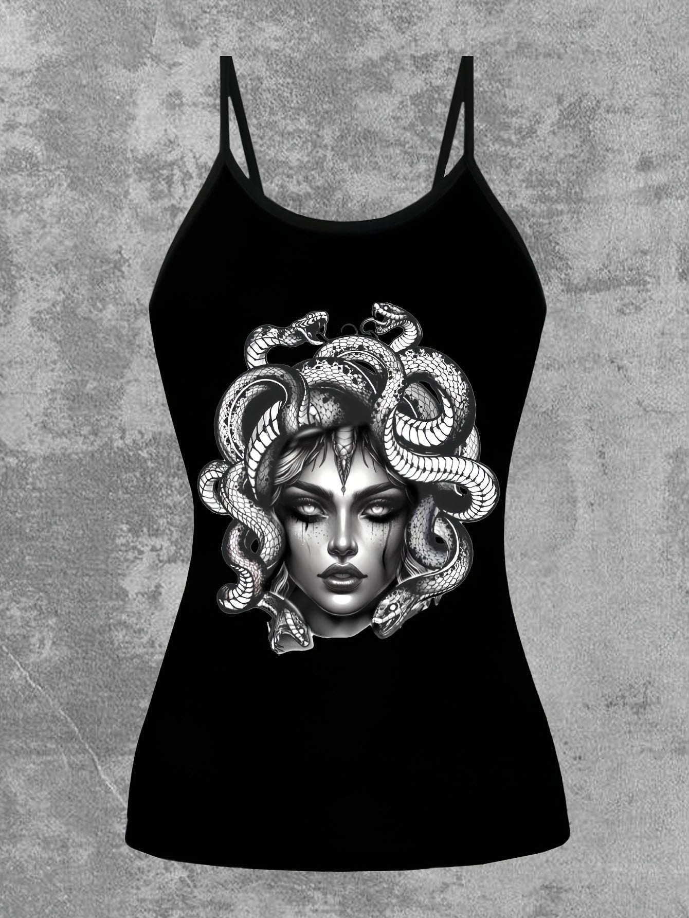 Women's Greek Goddess Medusa Print Sleeveless Dress-like Top - Greek Key & Medusa Design, Black & Green Summer Blouse, Machine Washable Elegant Casual to Party Wear, Backless Tops For Women, Backless Blouse, Festival Tops, Ba